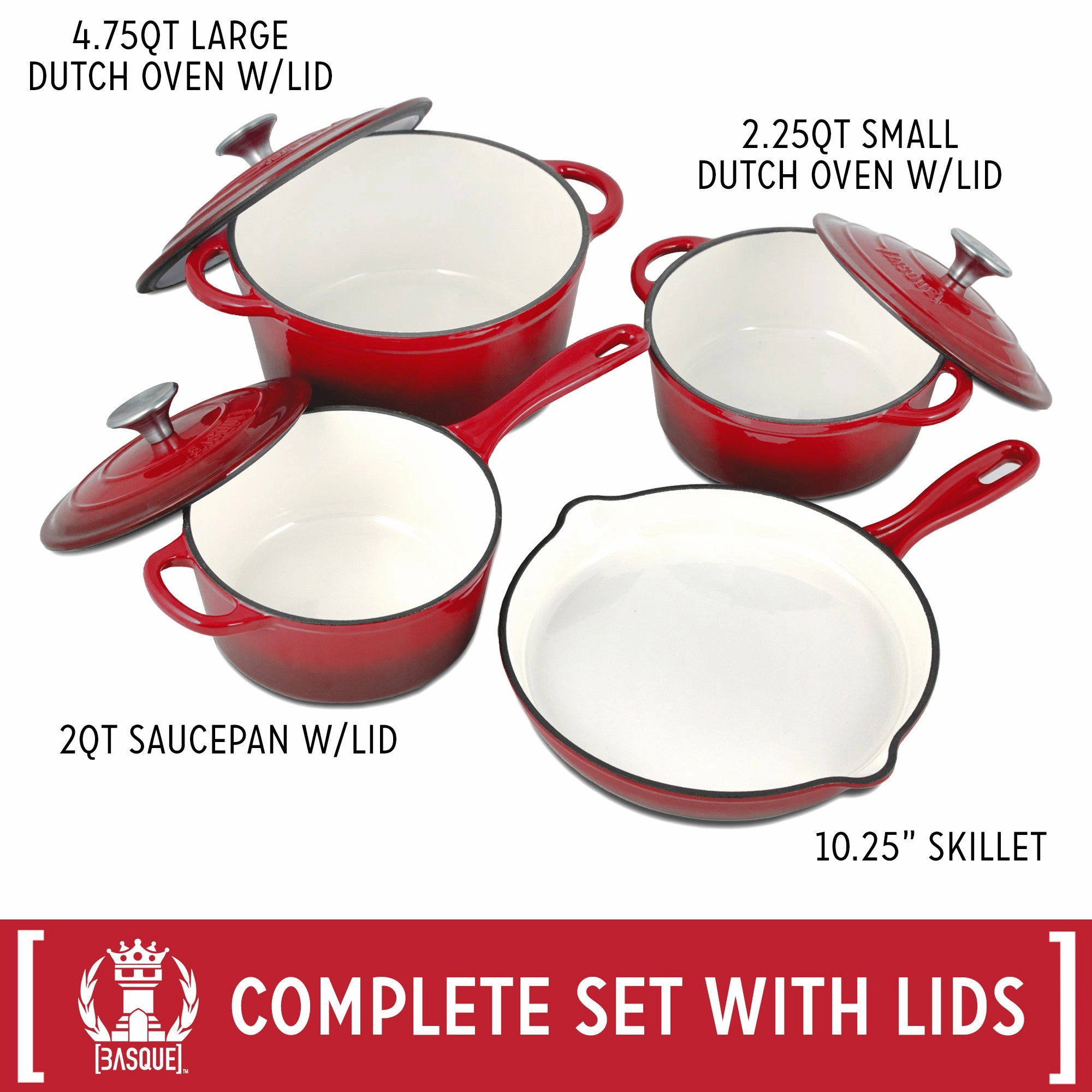 Basque Enameled Cast Iron Cookware Set, 7-Piece Set