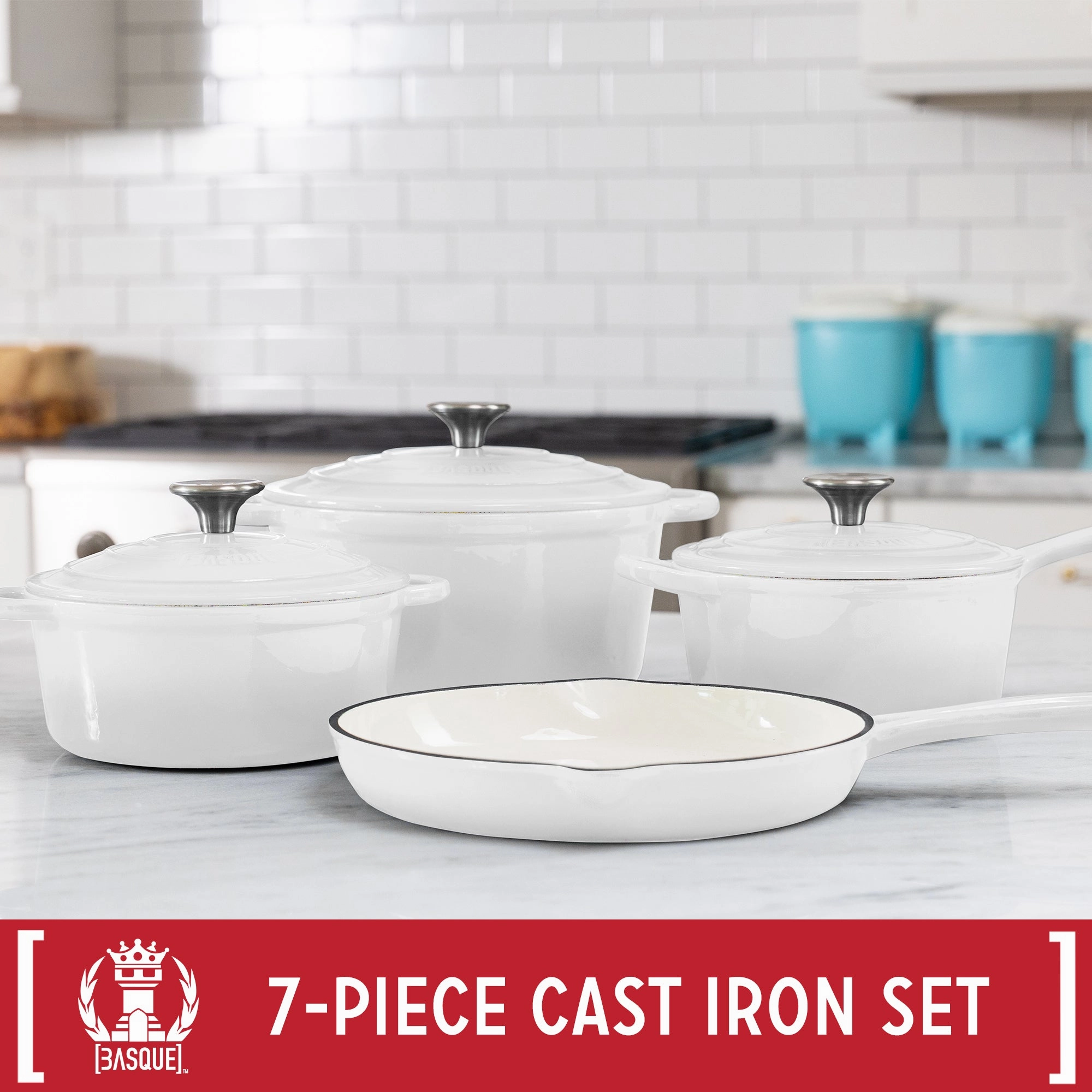 Basque Enameled Cast Iron Cookware Set, 7-Piece Set