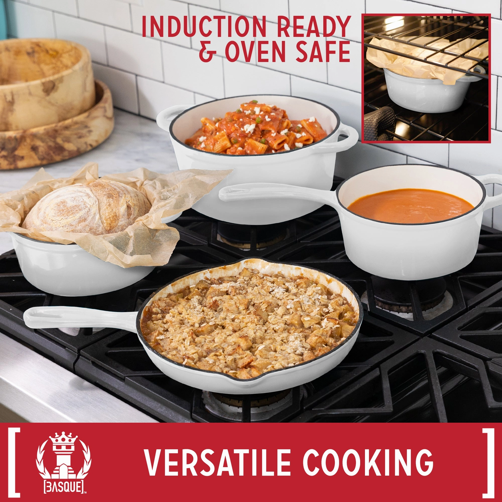 Basque Enameled Cast Iron Cookware Set, 7-Piece Set