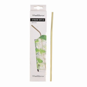 Bent Brass Metal Straw Set with Brush Barware sale online