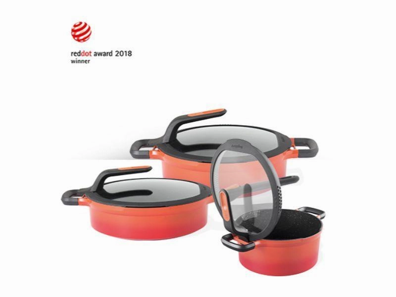 BergHOFF GEM  Cast Aluminum Nonstick 9.5" Covered Saut Pan , Caribbean Red