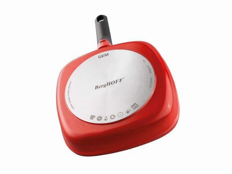 BergHOFF GEM  Cast Aluminum Nonstick 9.5" Covered Saut Pan , Caribbean Red