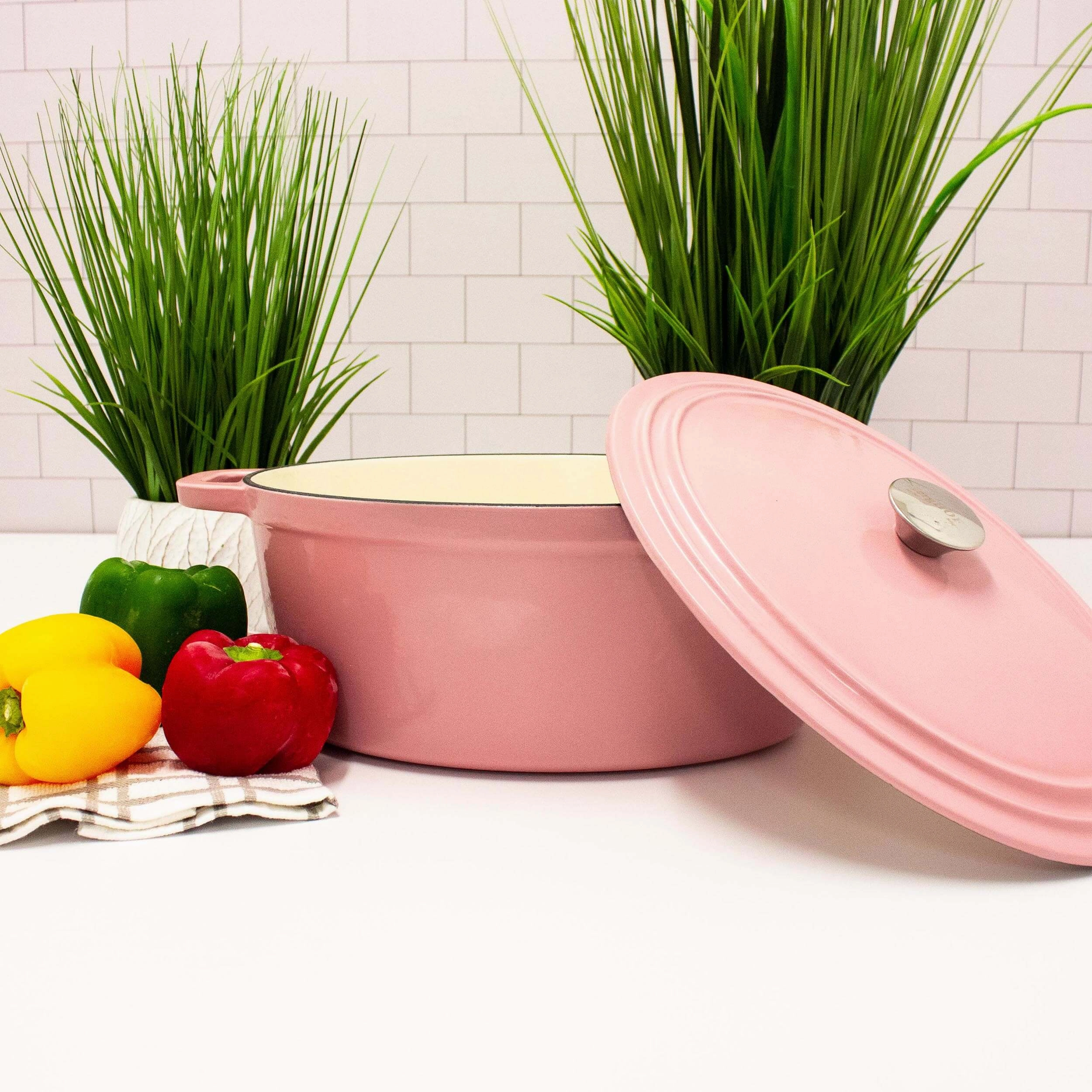 BergHOFF Neo Cast Iron 8 Qt Oval Covered Dutch Oven, Pink