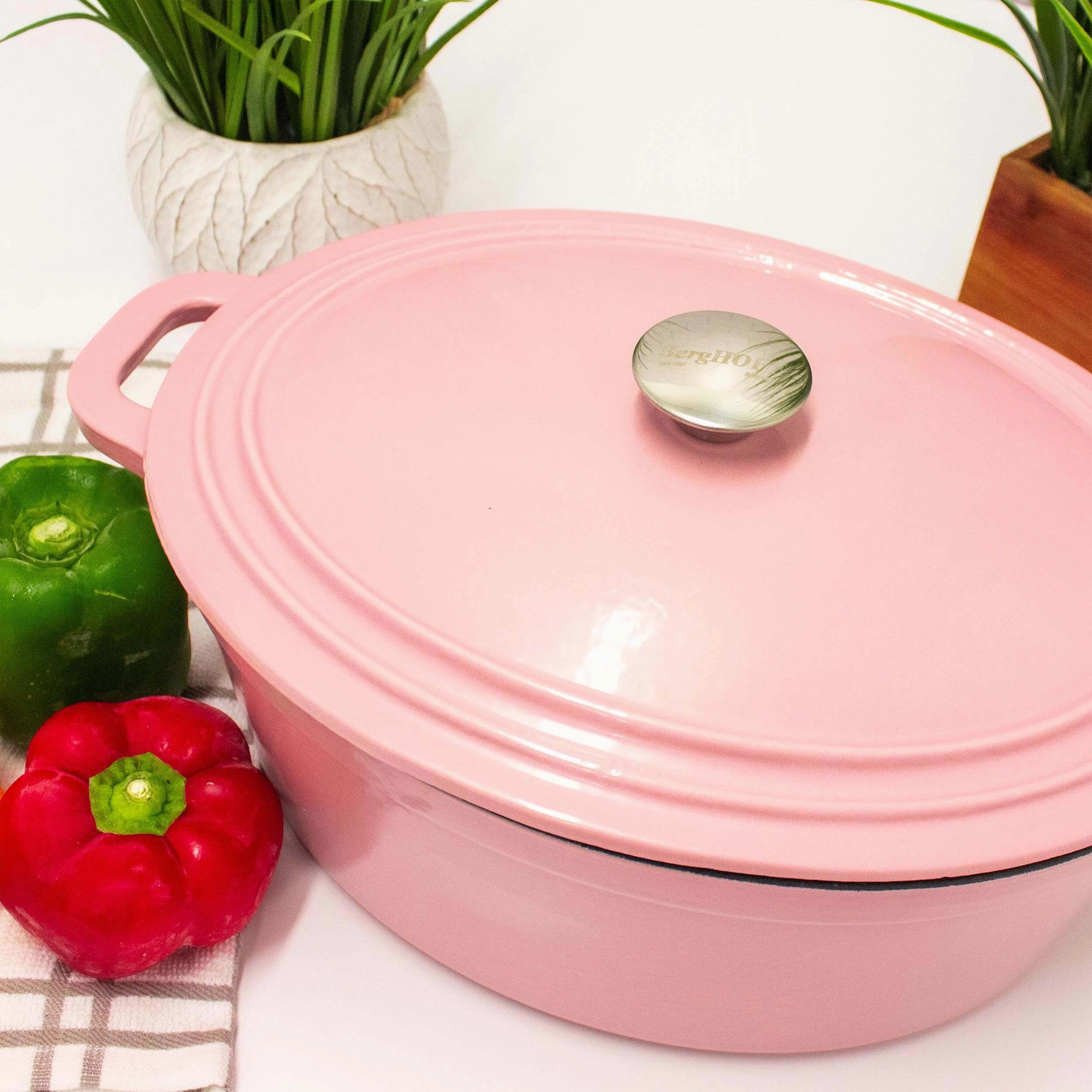 BergHOFF Neo Cast Iron 8 Qt Oval Covered Dutch Oven, Pink