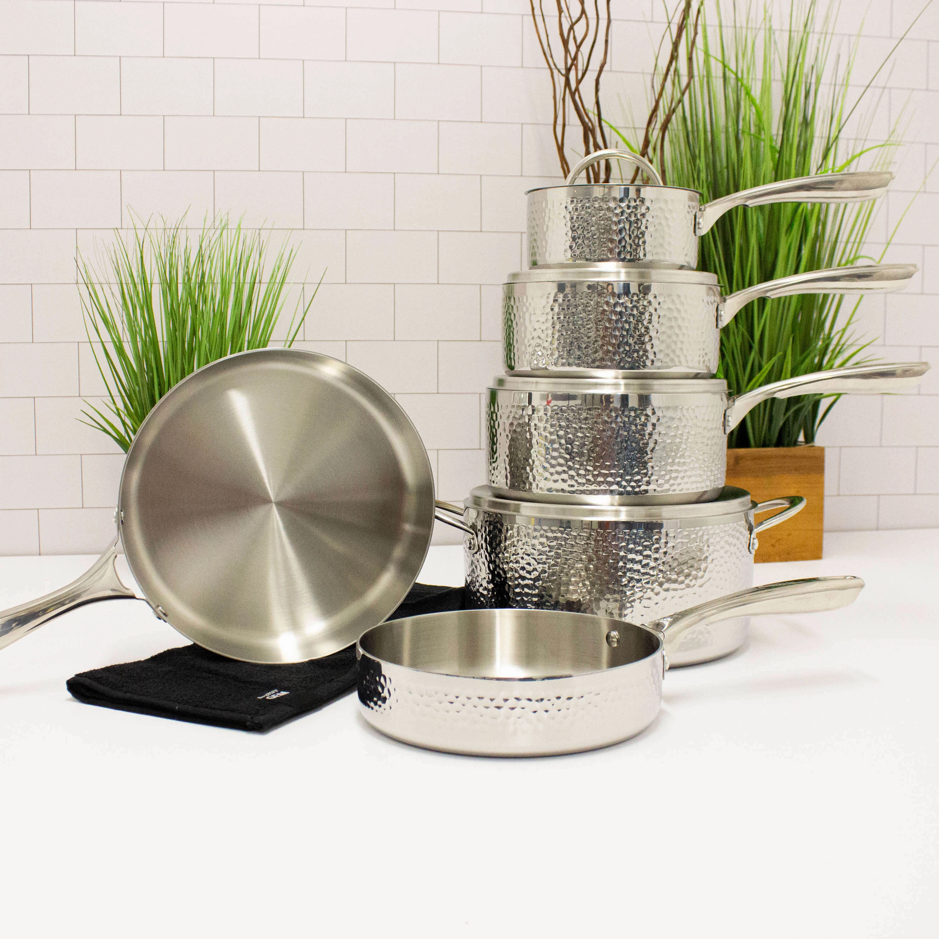BergHOFF Vintage Tri-Ply 18/10 Stainless Steeel 10Pc Cookware Set, Hammered Cookware holiday sale