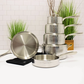 BergHOFF Vintage Tri-Ply 18/10 Stainless Steeel 10Pc Cookware Set, Hammered Cookware holiday sale