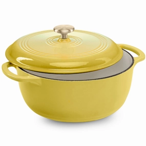 Best Choice Products 6 Quart Cast-Iron Dutch Oven, Heavy-Duty Kitchenware w/ Enamel, Side Handles - Lemon Meringue Cookware online kitchen sale