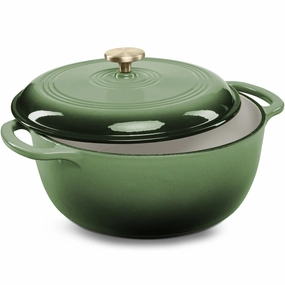 Best Choice Products 7.5 Quart Enamel Cast-Iron Dutch Oven, Heavy-Duty Cookware w/ Dual Handles, Lid - Deep Olive Green Cookware online kitchen sale