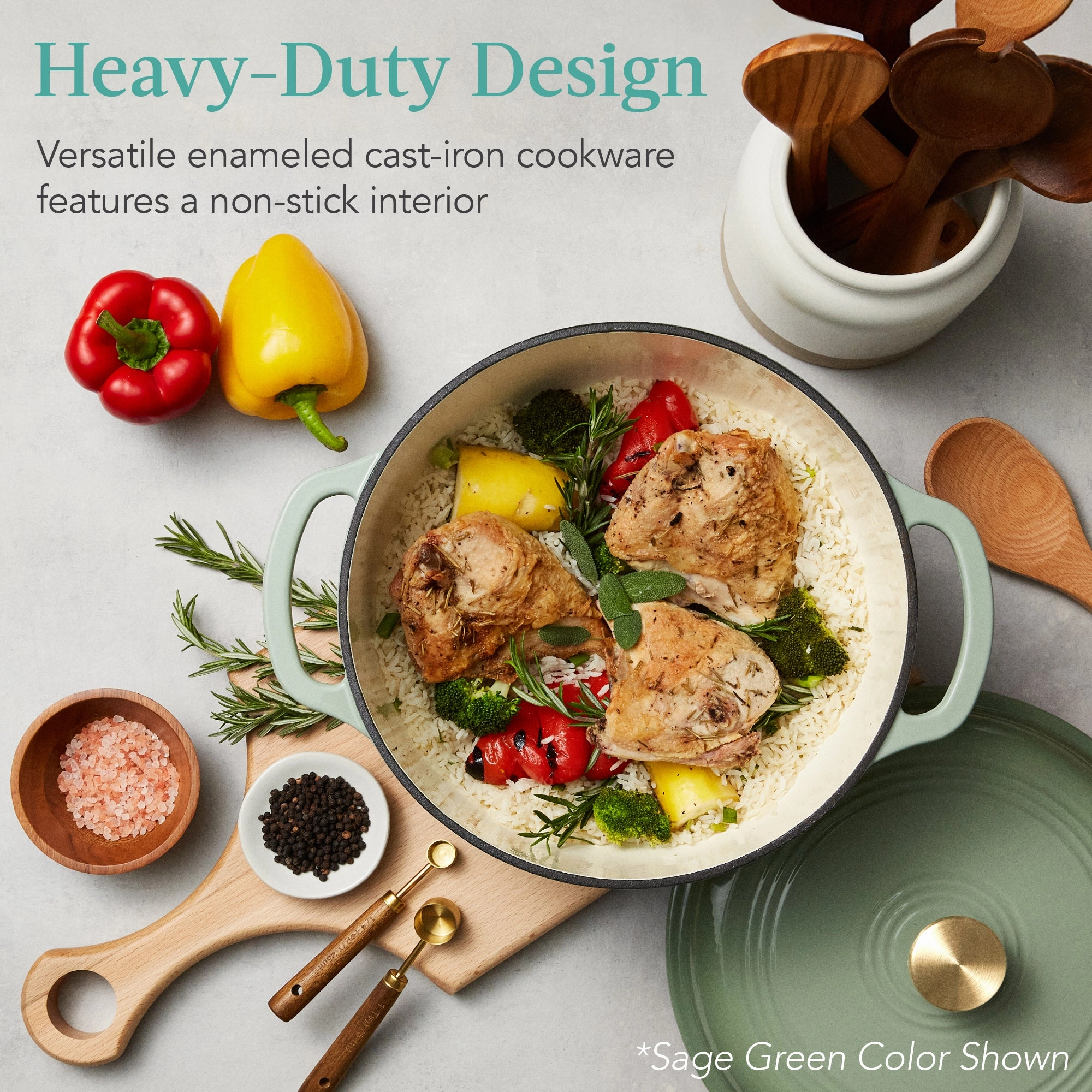 Best Choice Products 7.5 Quart Enamel Cast-Iron Dutch Oven, Heavy-Duty Cookware w/ Dual Handles, Lid - Deep Olive Green