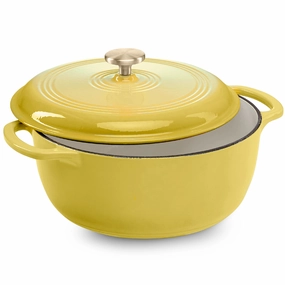 Best Choice Products 7.5 Quart Enamel Cast-Iron Dutch Oven, Heavy-Duty Cookware w/ Dual Handles, Lid - Lemon Meringue Cookware online kitchen sale