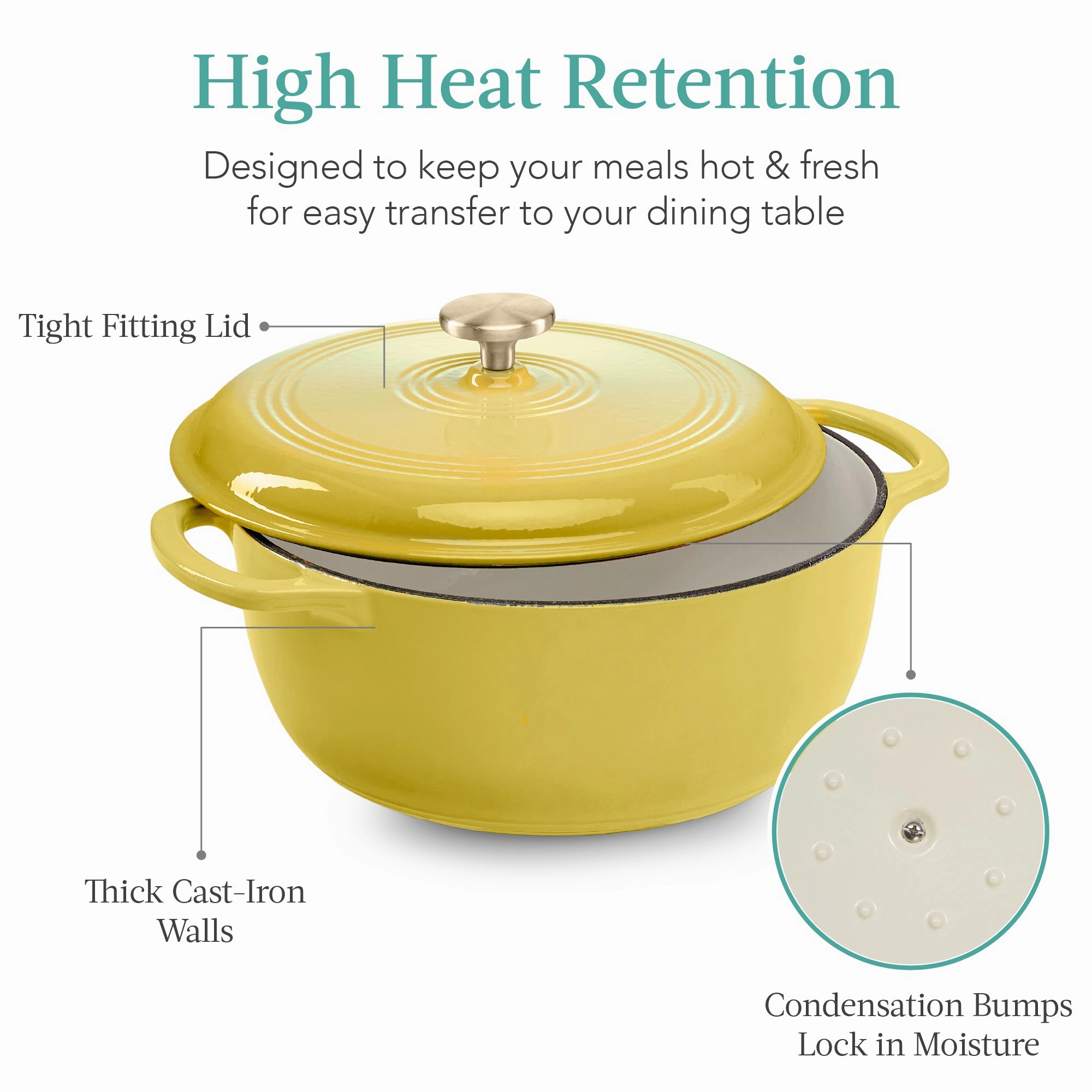 Best Choice Products 7.5 Quart Enamel Cast-Iron Dutch Oven, Heavy-Duty Cookware w/ Dual Handles, Lid - Lemon Meringue