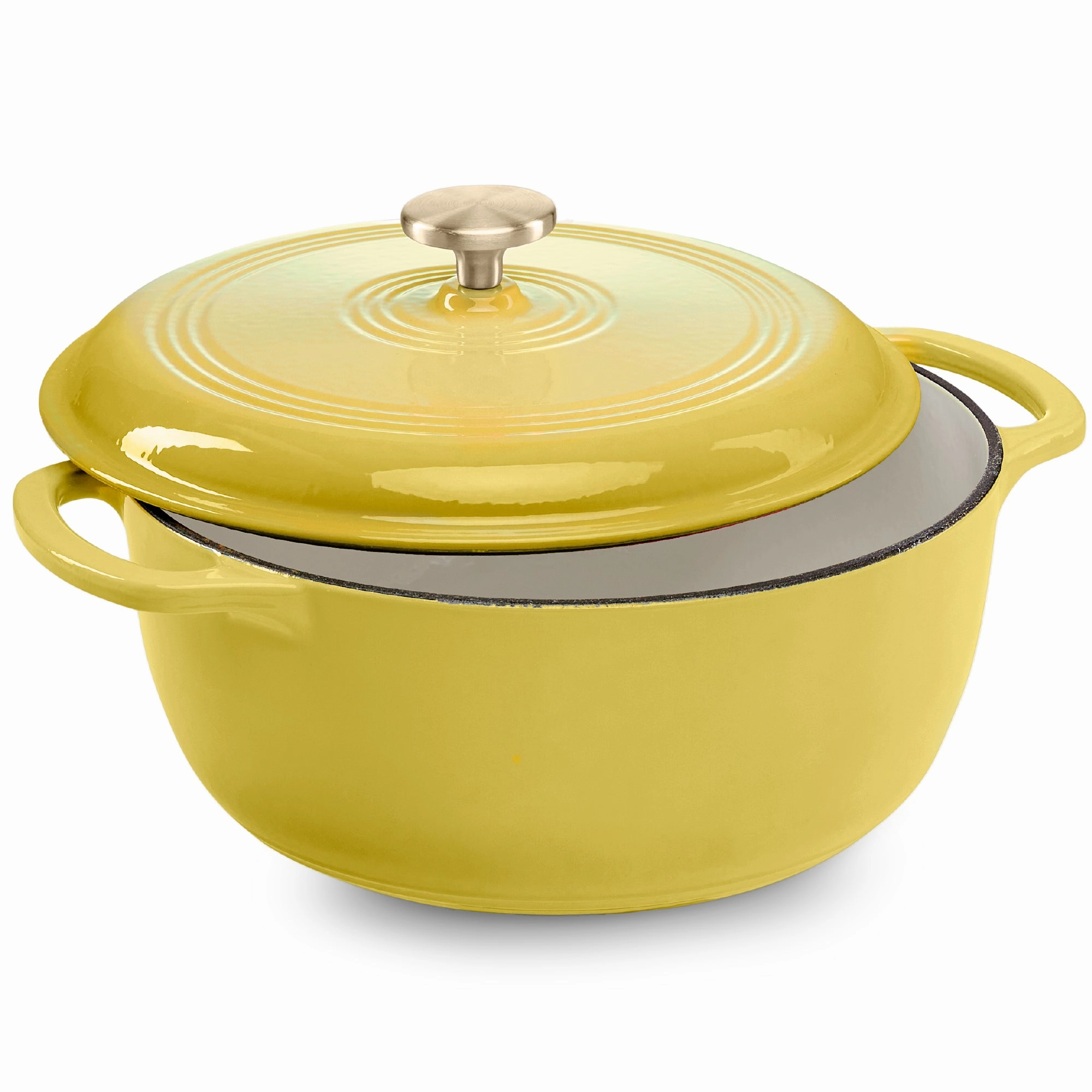 Best Choice Products 7.5 Quart Enamel Cast-Iron Dutch Oven, Heavy-Duty Cookware w/ Dual Handles, Lid - Lemon Meringue Cookware online kitchen sale
