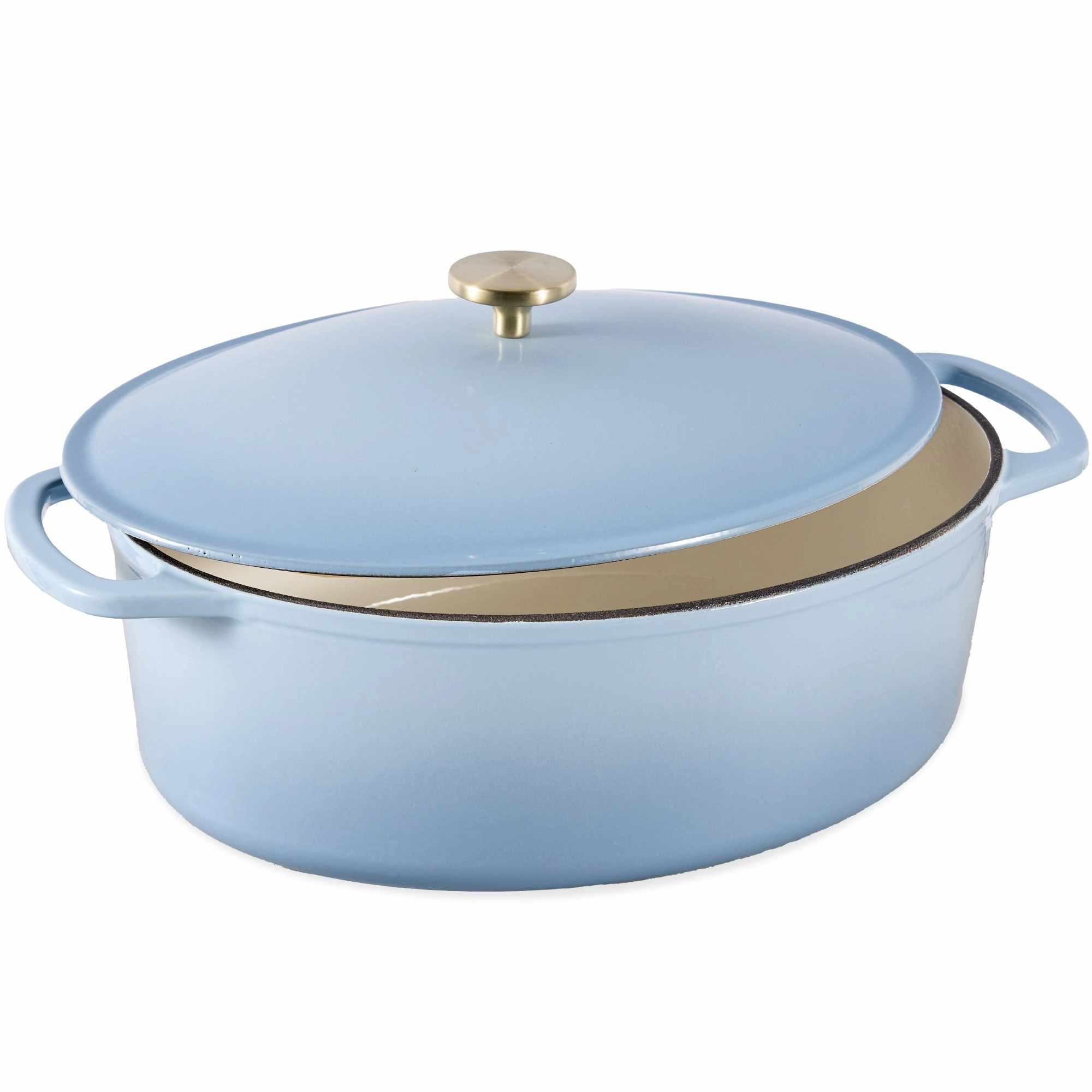 Best Choice Products Oval 7.5 Quart Cast-Iron Dutch Oven, Heavy-Duty w/ Enamel, Side Handles - Cornflower Blue Cookware online kitchen sale