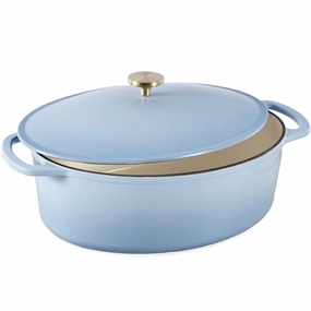 Best Choice Products Oval 7.5 Quart Cast-Iron Dutch Oven, Heavy-Duty w/ Enamel, Side Handles - Cornflower Blue Cookware online kitchen sale
