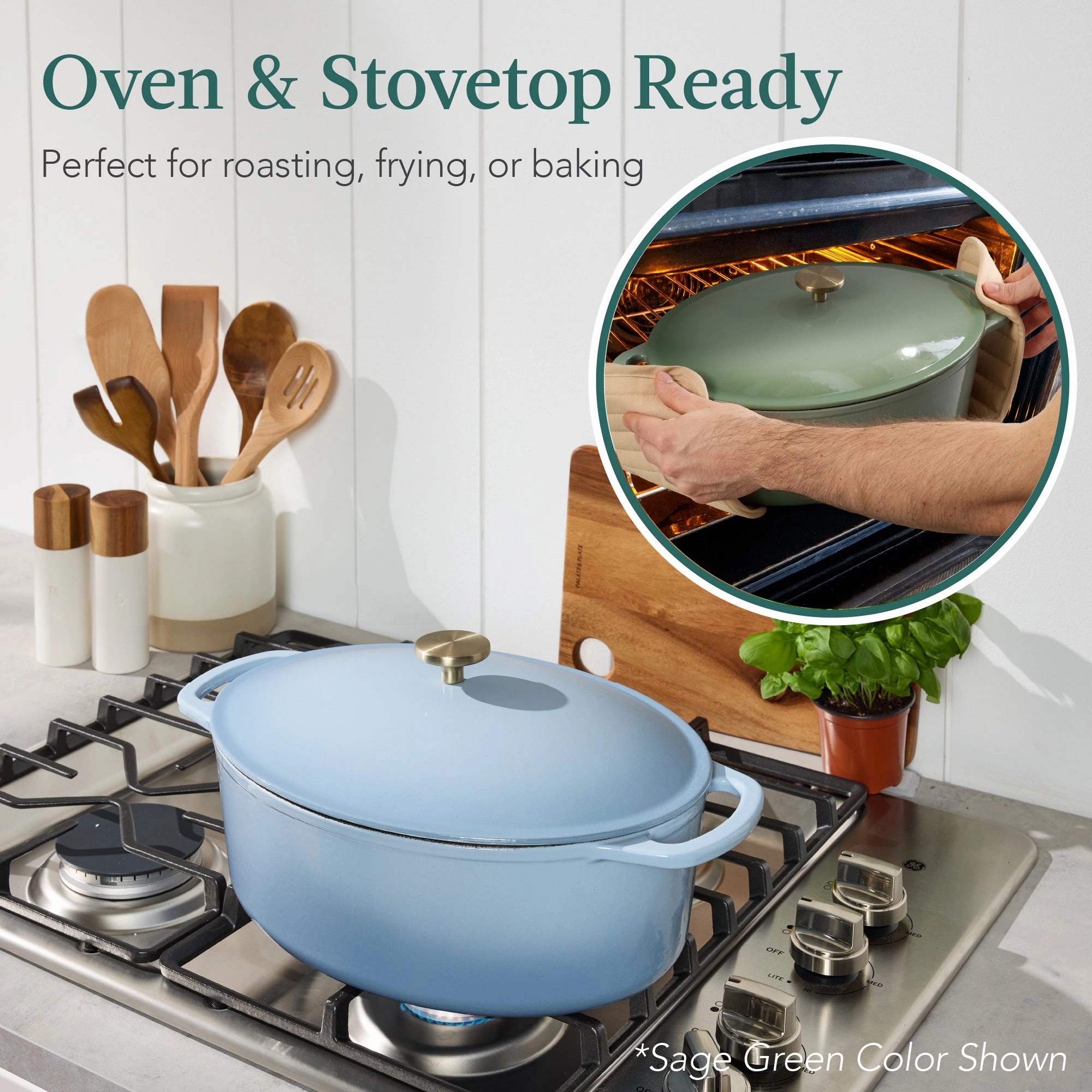Best Choice Products Oval 7.5 Quart Cast-Iron Dutch Oven, Heavy-Duty w/ Enamel, Side Handles - Cornflower Blue