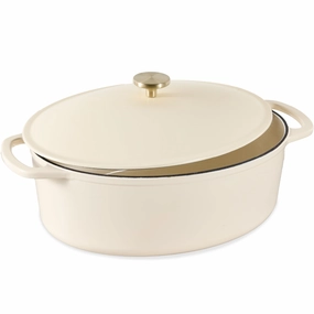 Best Choice Products Oval 7.5 Quart Cast-Iron Dutch Oven, Heavy-Duty w/ Enamel, Side Handles - Vanilla Buttercream Cookware online kitchen sale
