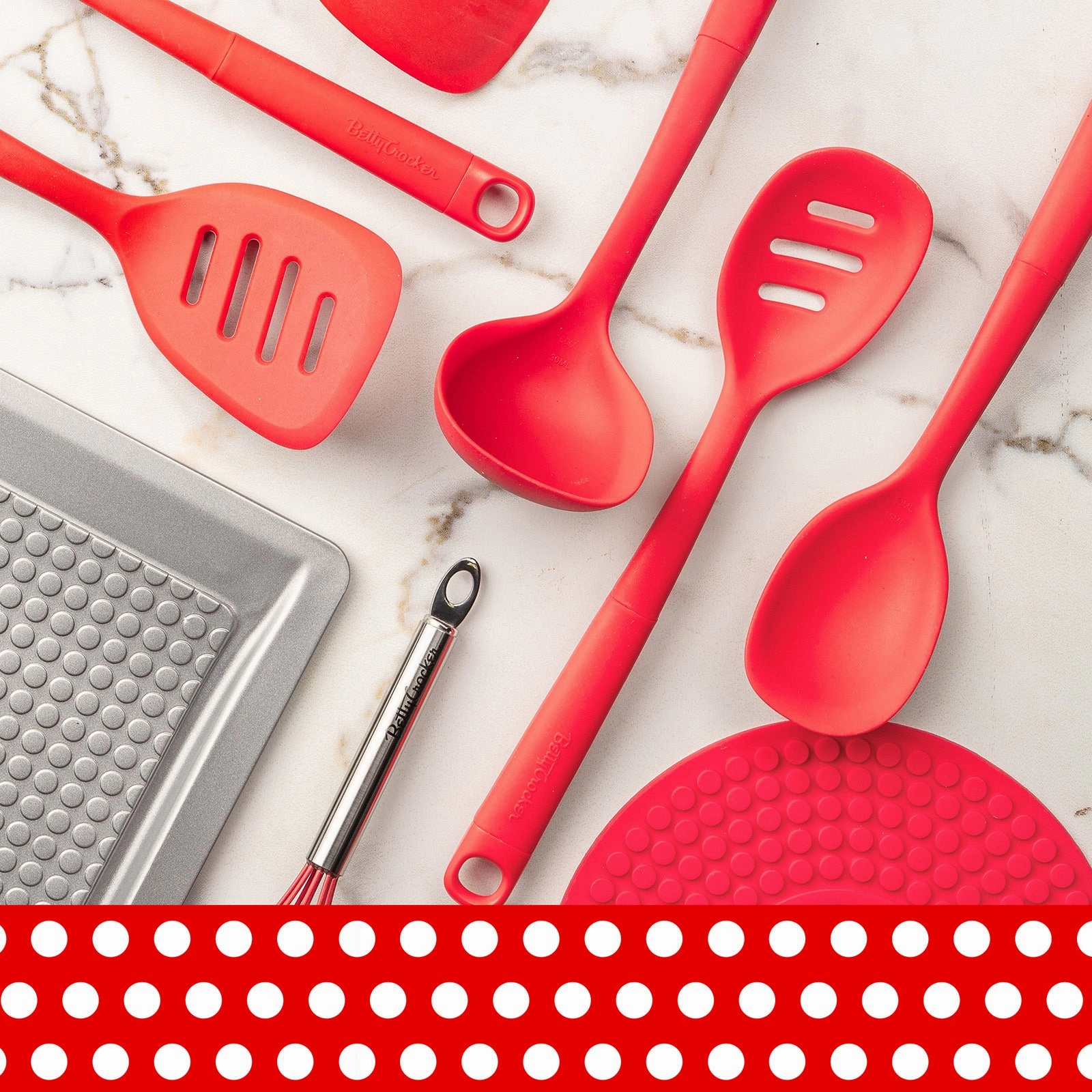 Betty CrockerSilicone 13 Inch Slotted Spoon, Red