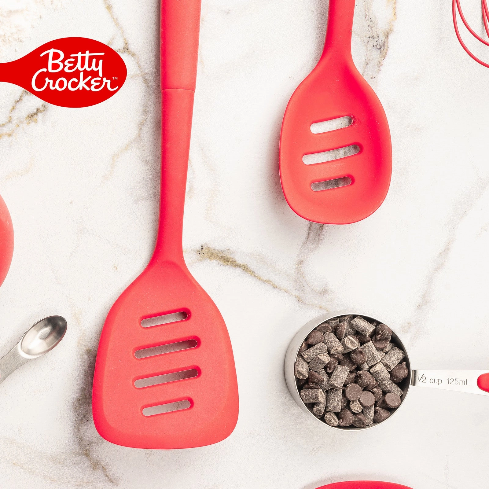 Betty CrockerSilicone 13 Inch Slotted Spoon, Red