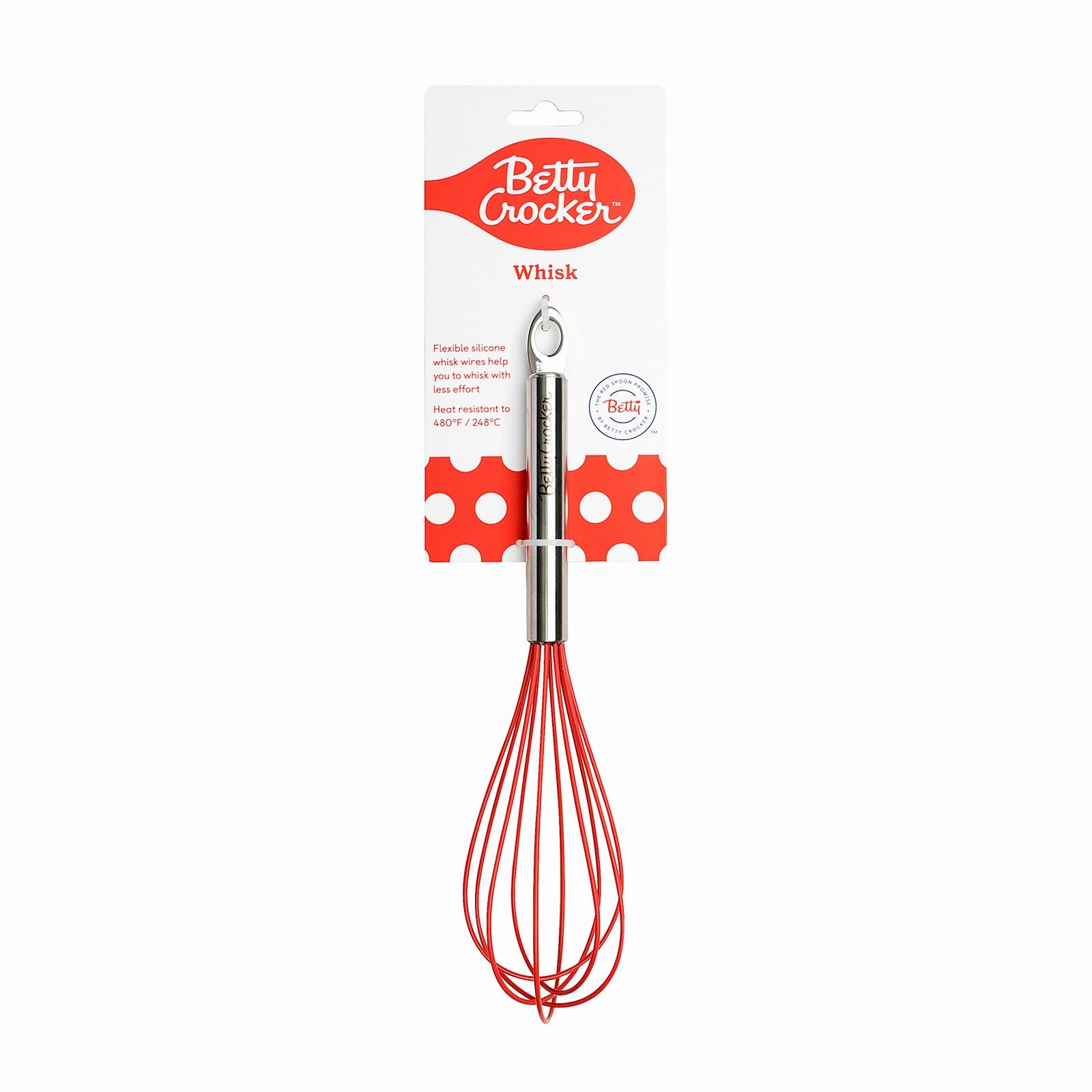 Betty CrockerSilicone Coated 10 Inch Whisk, Red/Stainless Steel