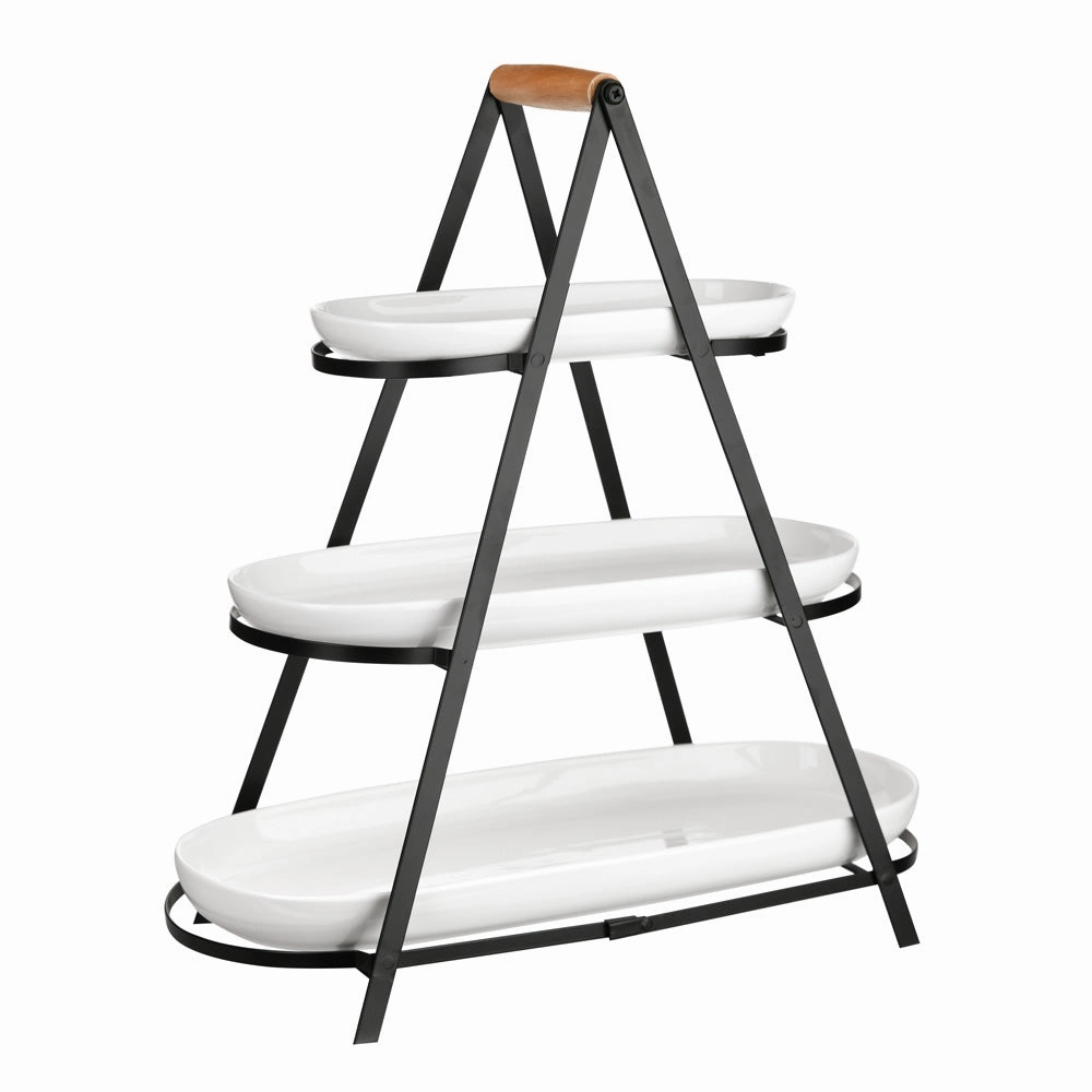 Black 3 Tier Serving Stand with White Platters Serveware clearance shop