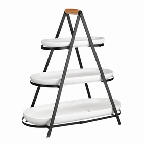 Black 3 Tier Serving Stand with White Platters Serveware clearance shop