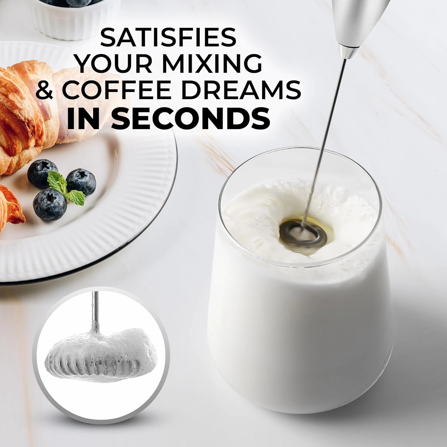 Black Executive Series Ultra Premium Gift Milk Frother For Coffee With Improved Stand