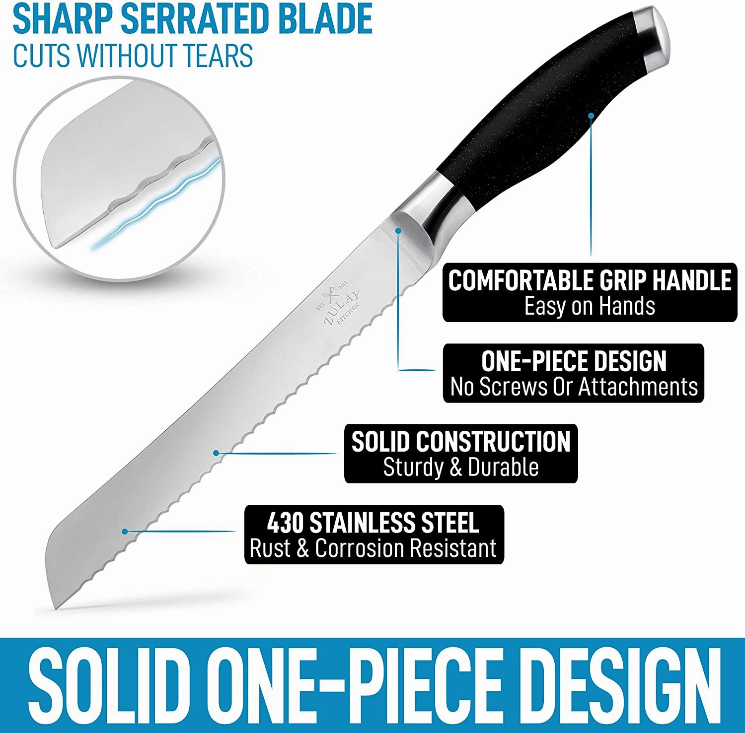 Blade Serrated Bread Knife - Ultra-Sharp & Durable