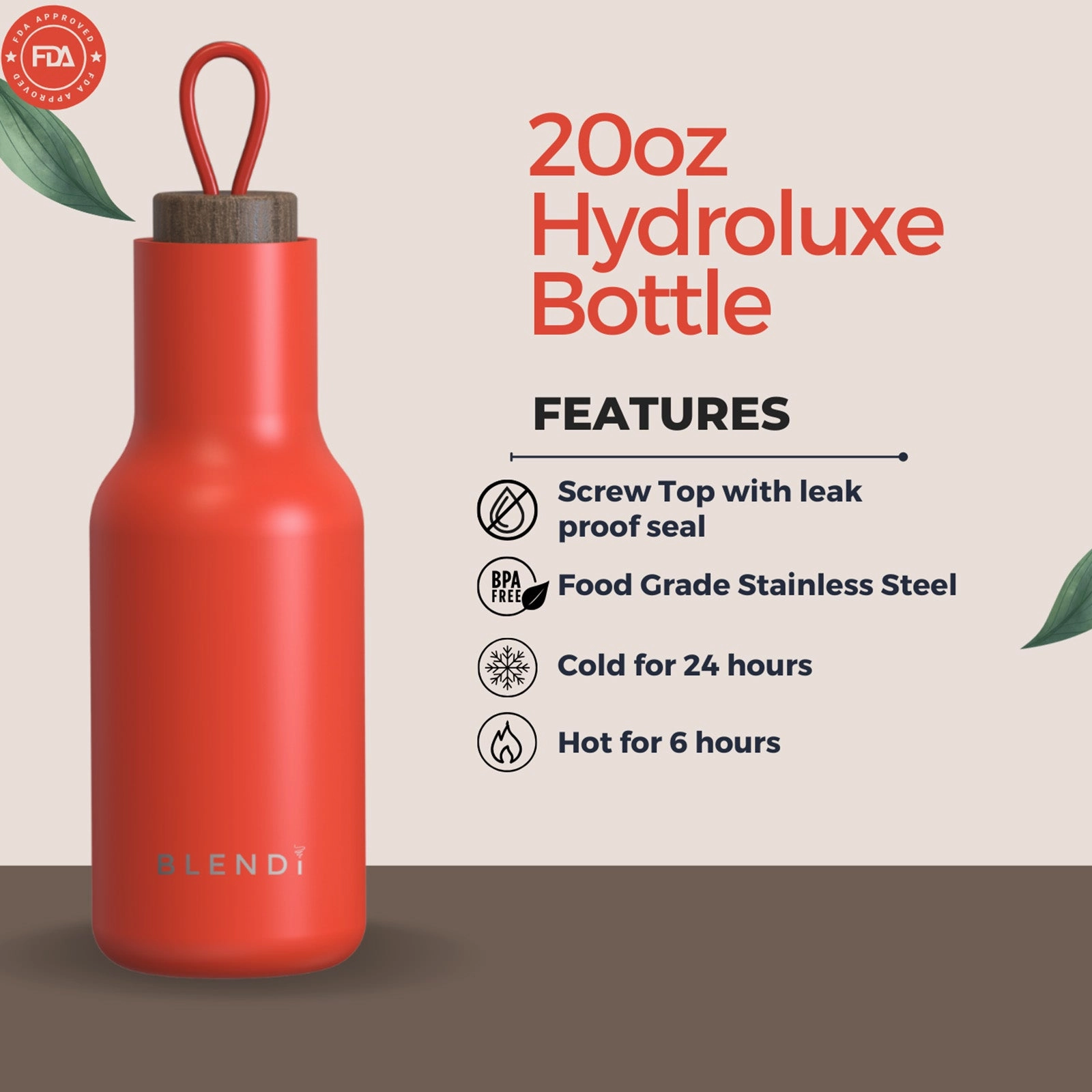 Blendi Slim Hydroluxe 20oz Water Bottle - Eco-Friendly, BPA Free