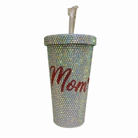 Blinged Out "mom" Rhinestone Tumbler 17 Oz With Metal Straw In Silver Cooking Tools & Accessories clearance kits