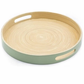 BLIOMA Large Round Bamboo Tray, Light Grey Serveware Good quality and affordable