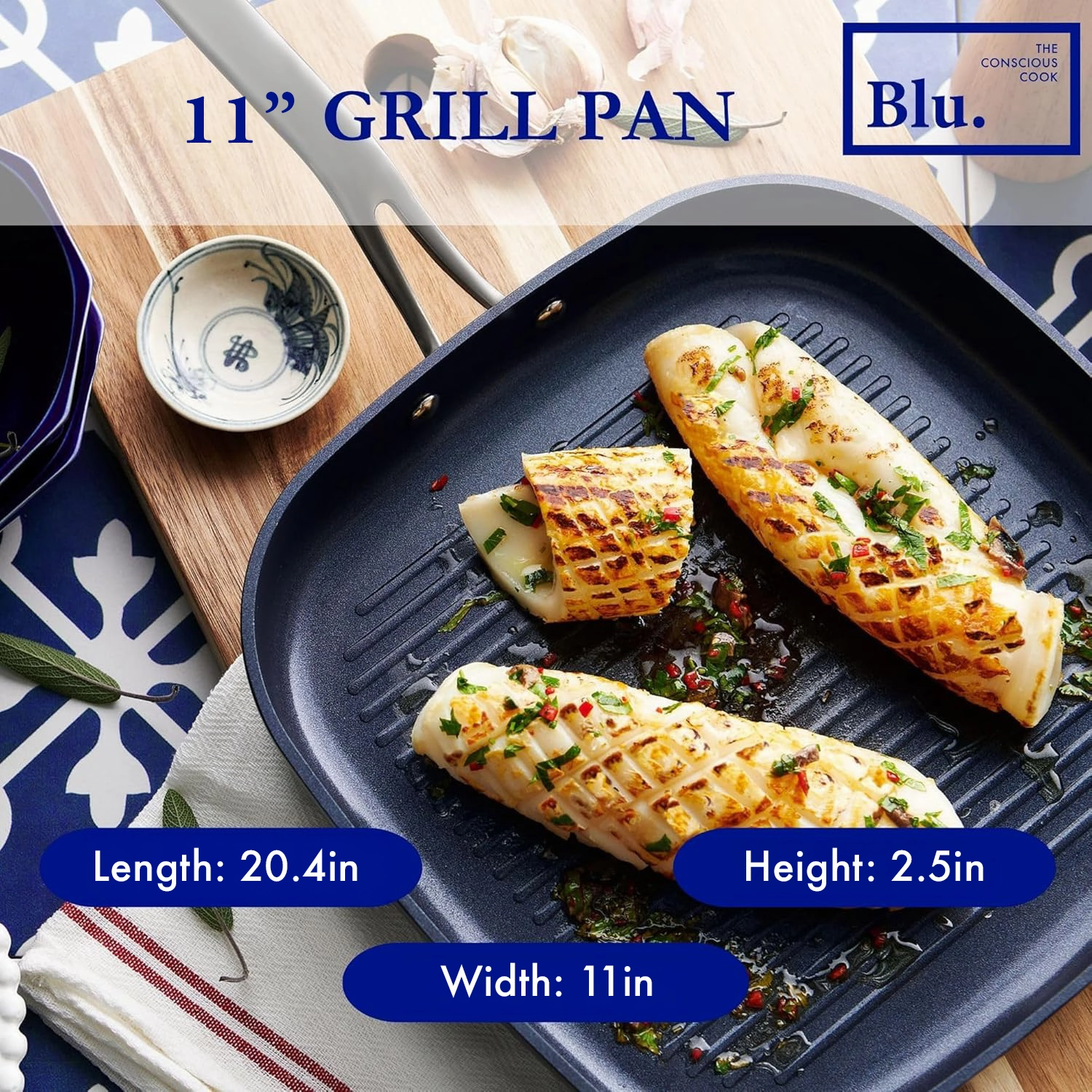 Blu. Cookware 11 Nonstick Grill Pan Griddle, Non-Toxic