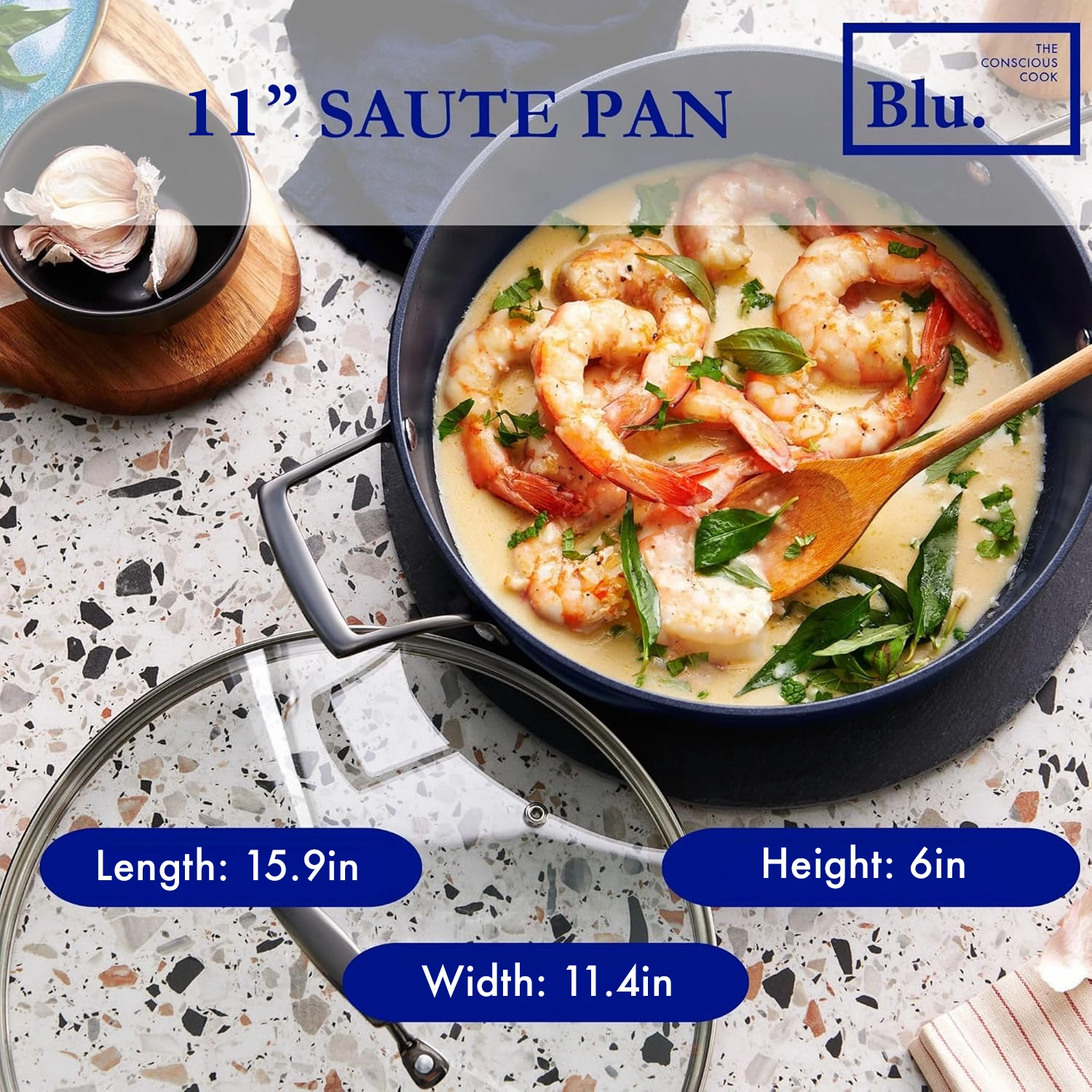 Blu. Cookware 11 Saute Pan with Lid, Non-Toxic