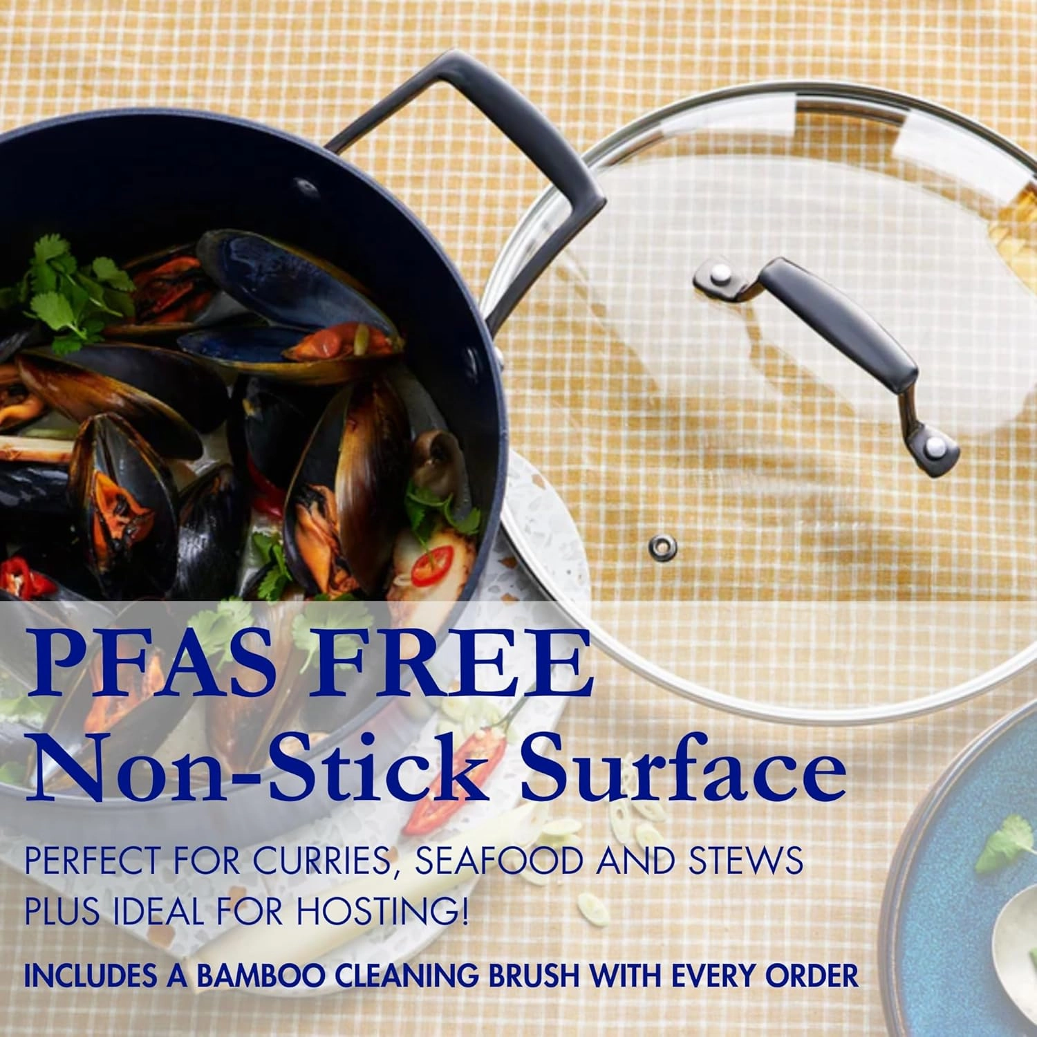 Blu. Cookware 11 Saute Pan with Lid, Non-Toxic