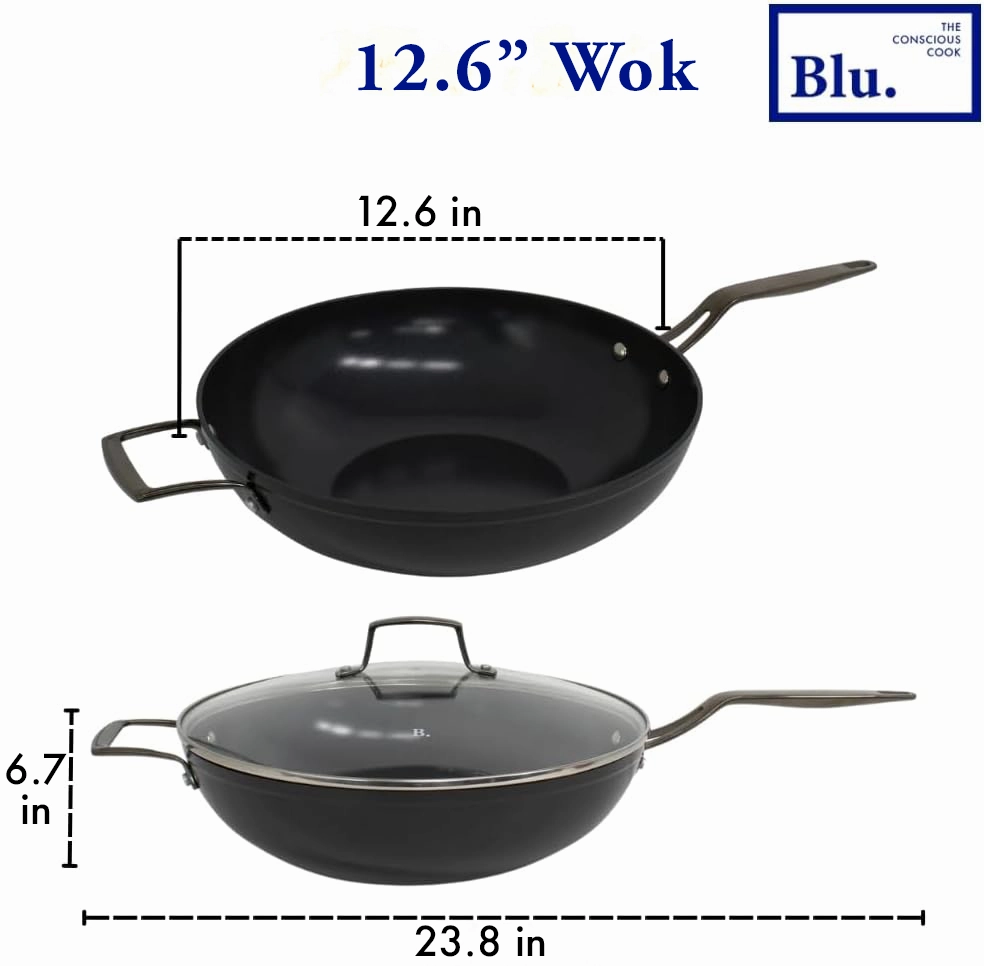 Blu. Cookware 12.6 Wok with Lid, Durable Non-Stick Stir Fry Pan