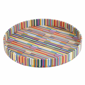 Bodrum Barcode Vinyl Decorative Round Tray 16" Decorative Trays cheap sale