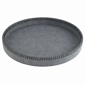 Bodrum Whipstitch Round Decorative Tray 16" (Pewter) Decorative Trays cheap sale