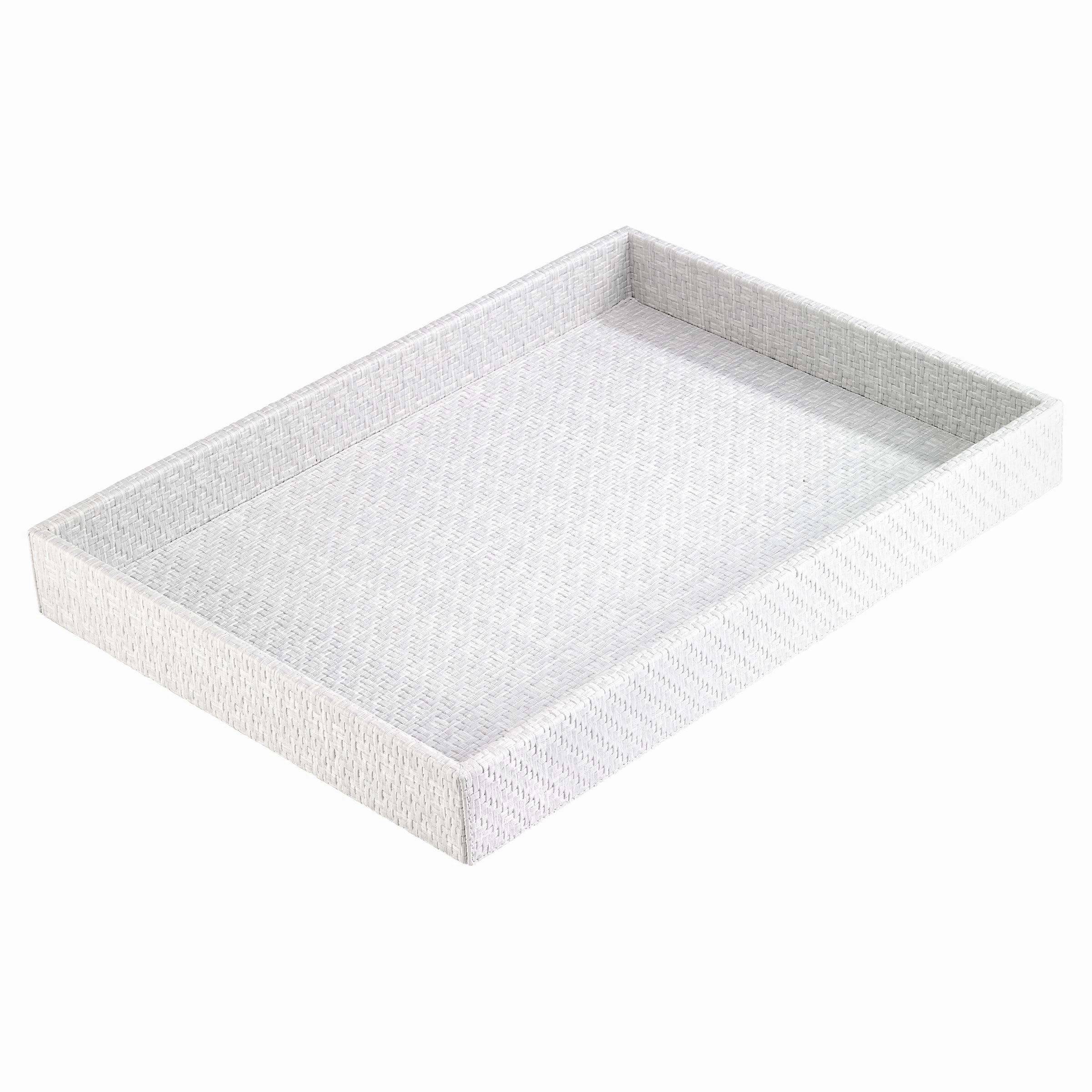 Bodrum Wicker Vinyl Decorative Tray 18" (White) Decorative Trays cheap sale