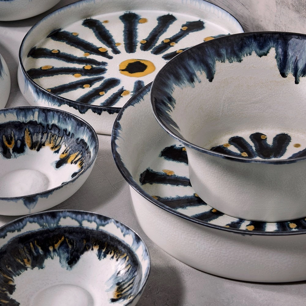 Bohme Medium bowl, H13 x Dia29cm, Blue/ White/ Yellow