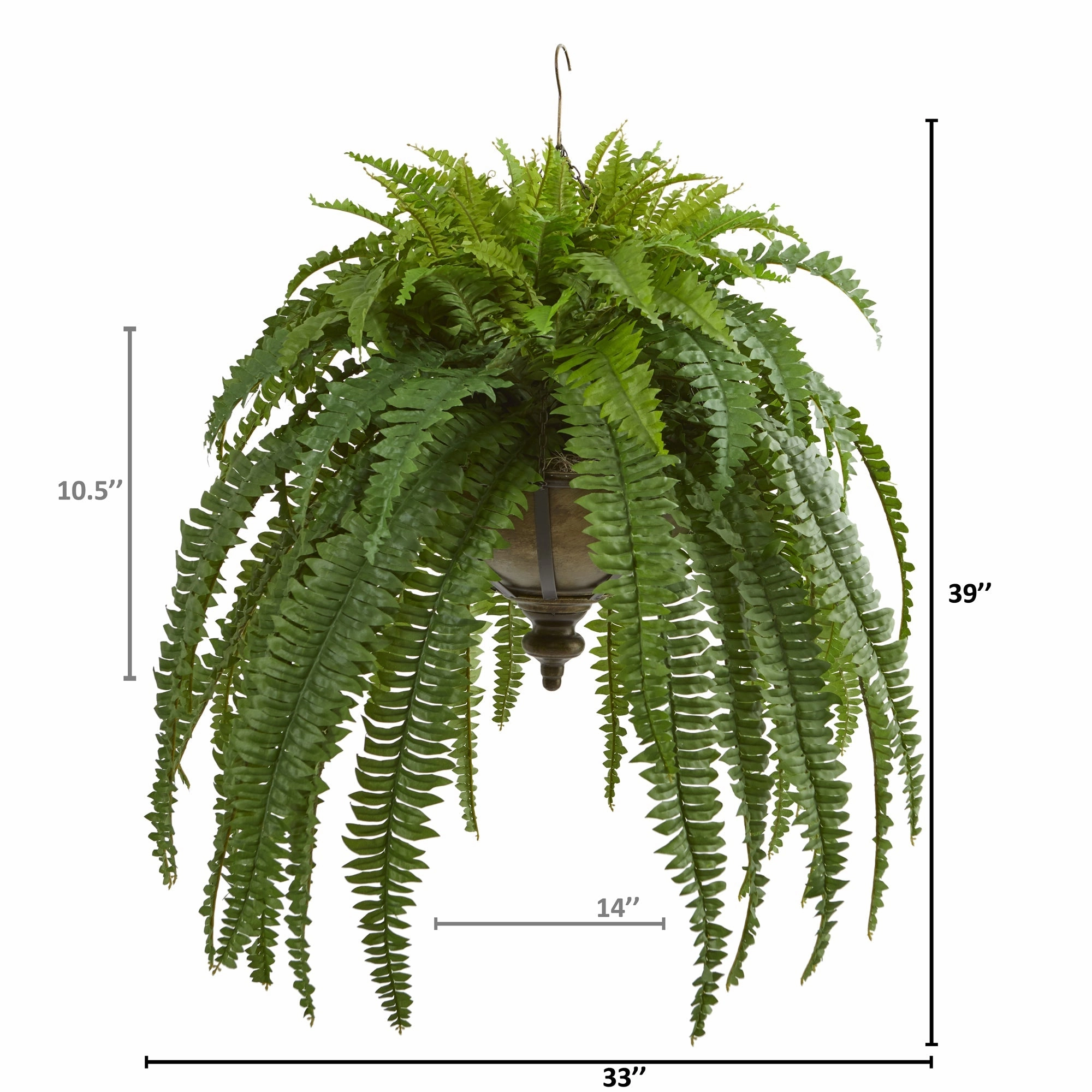 Boston Fern Artificial Plant in Metal Hanging Bowl 39"