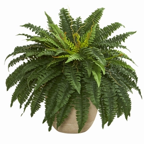 Boston Fern Artificial Plant in Sandstone Planter 22" Faux Florals home florals discount