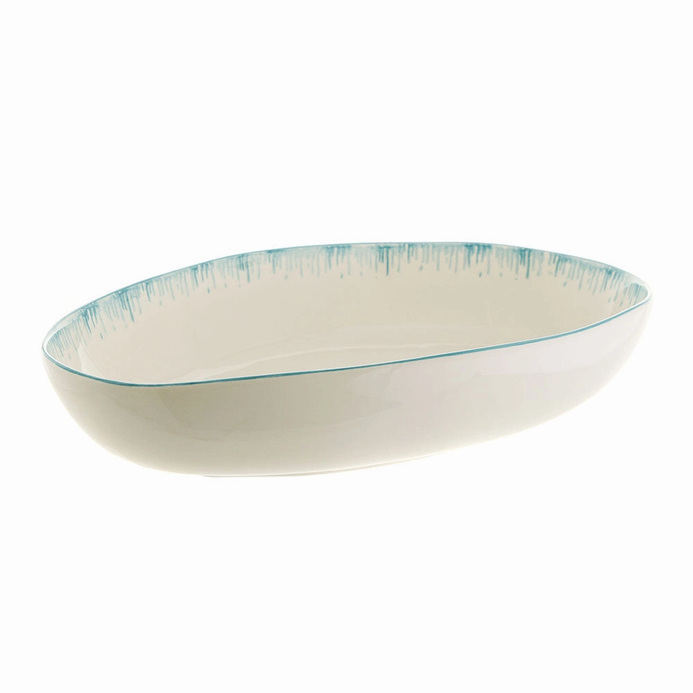 Bowl Oval Ceramic Aqua Drip
