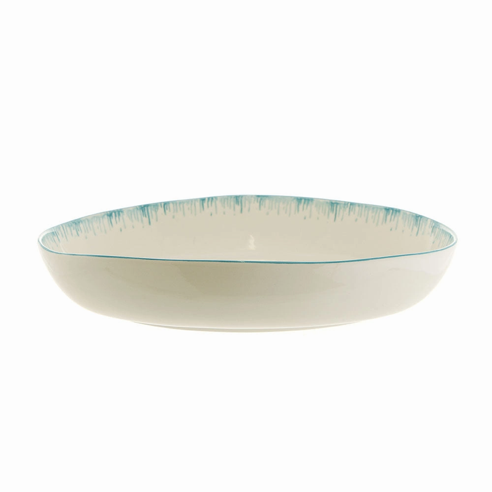 Bowl Oval Ceramic Aqua Drip