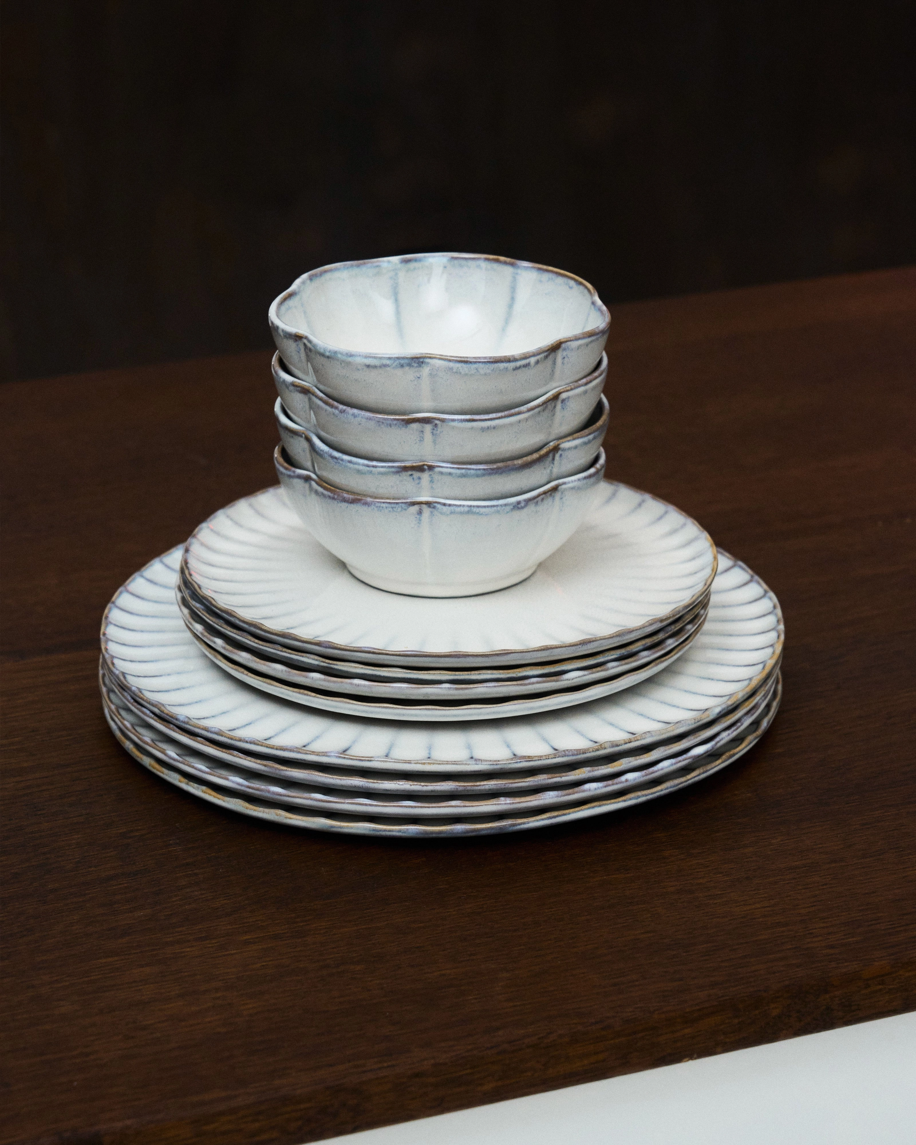 Bowl ribbed L white Inku