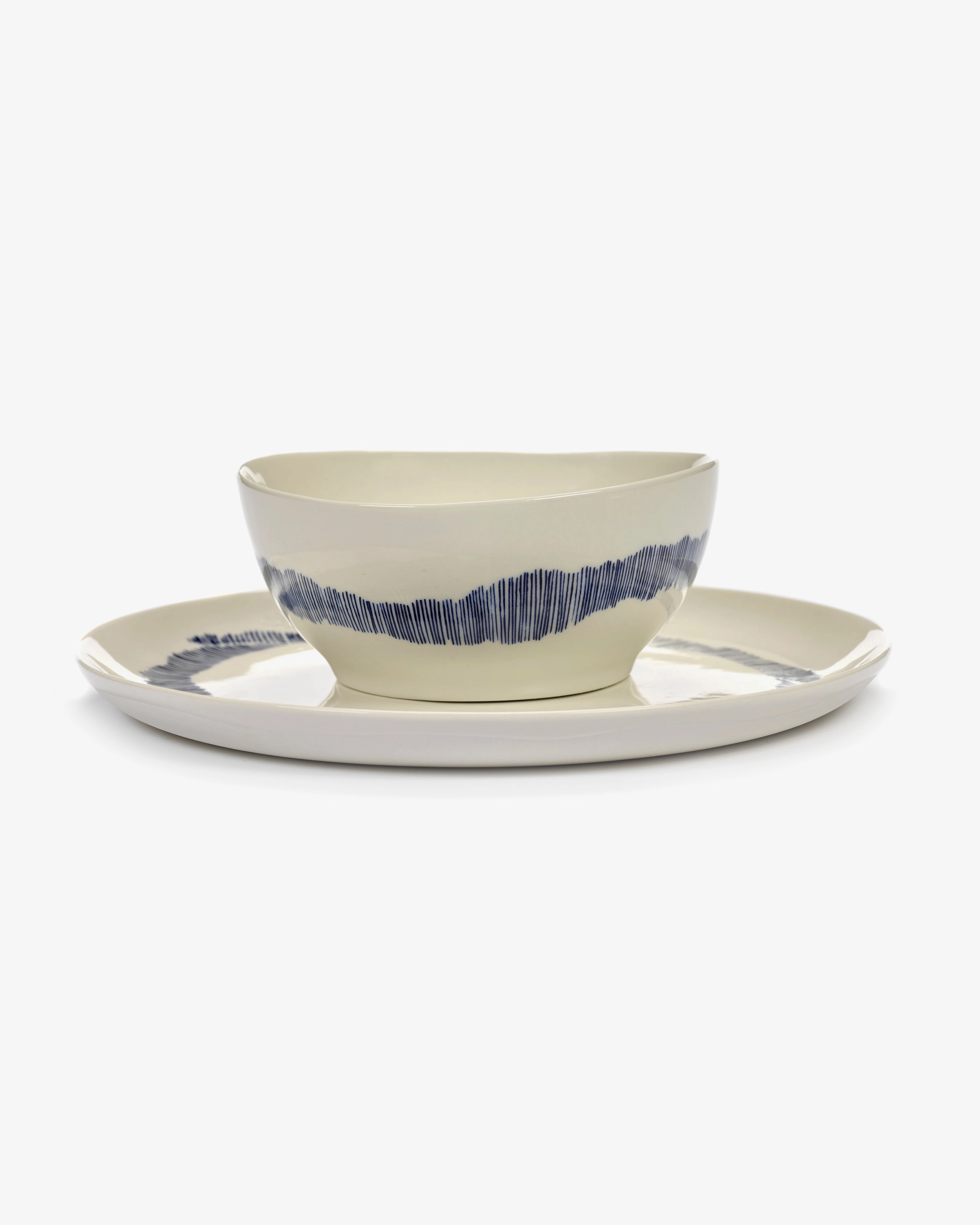 Bowl S white swirl - blue stripes Feast