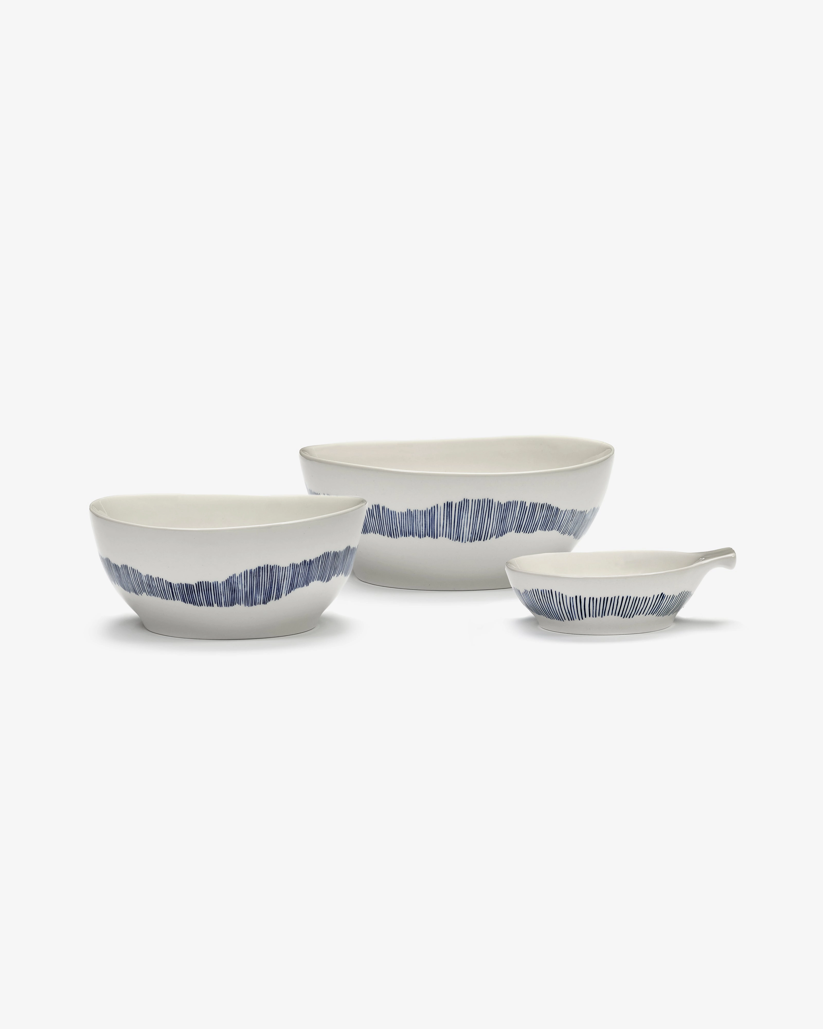 Bowl S white swirl - blue stripes Feast