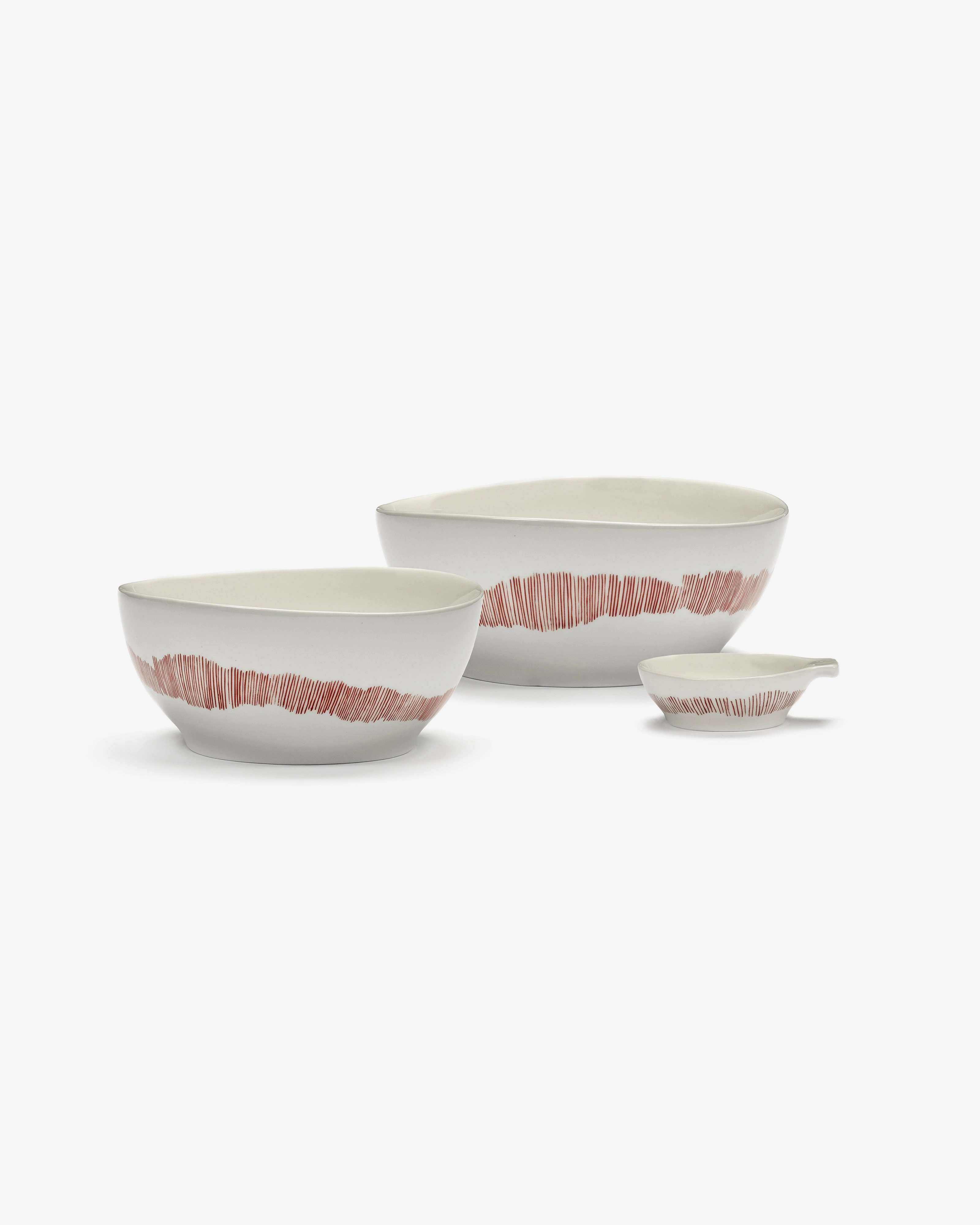 Bowl S white swirl - red stripes Feast