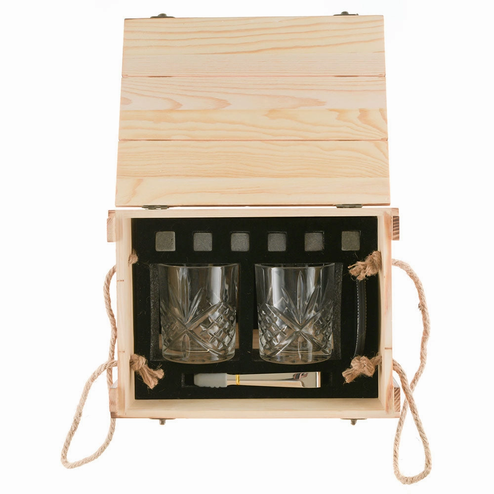 Boxed Whiskey Set - Glasses with Coasters & Ice Stones Barware sale online