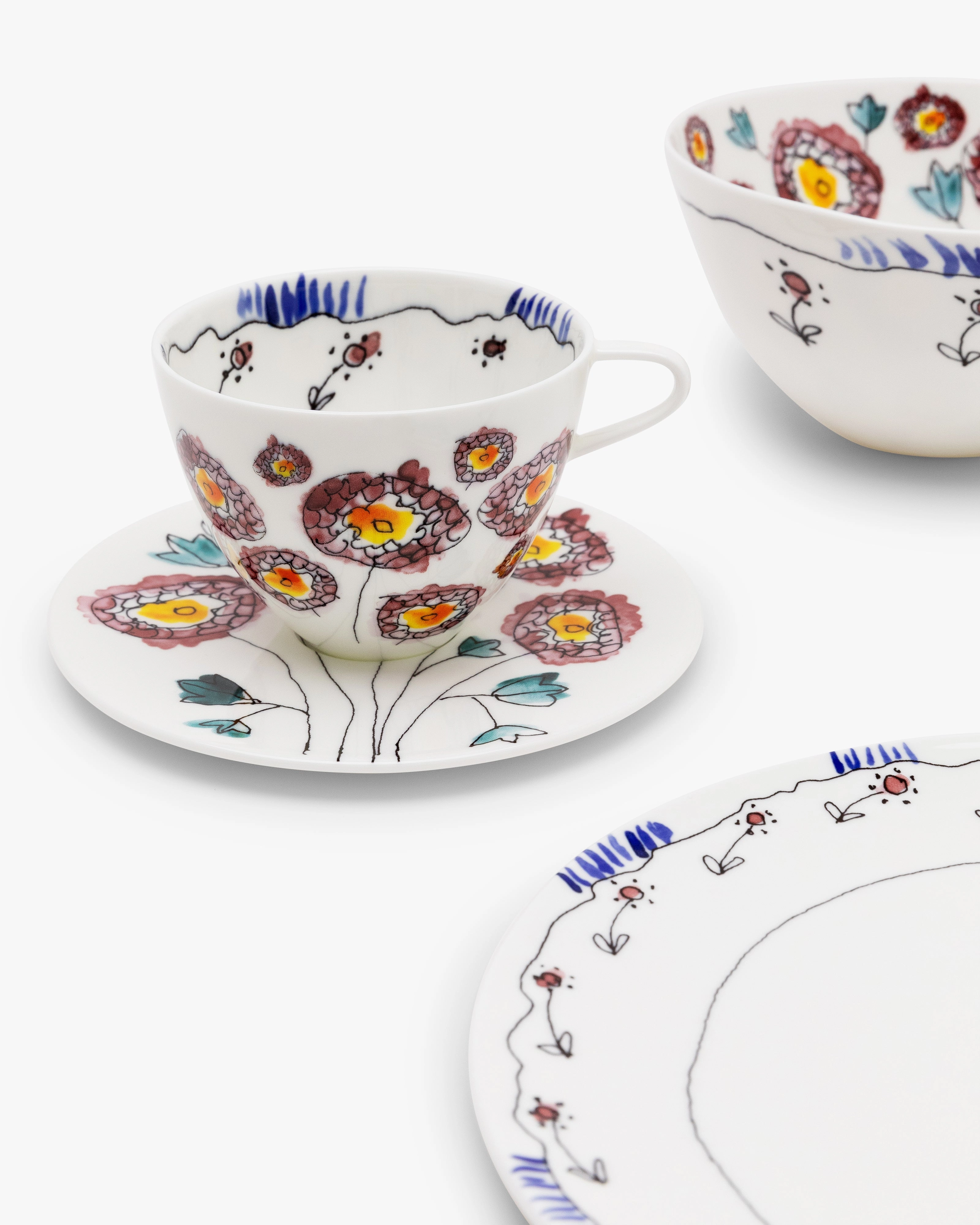 Breakfast Set 12 pieces anemone midnight flowers