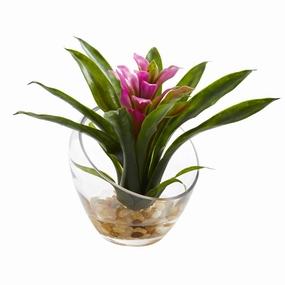 Bromeliad in Slanted Angled Vase Artificial Arrangement Faux Florals best price deals