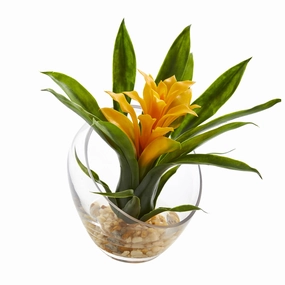 Bromeliad in Slanted Angled Vase Artificial Arrangement Faux Florals cheap bouquet decor